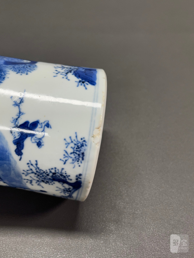 清康熙  青花踏雪寻梅图笔筒 - 图12
